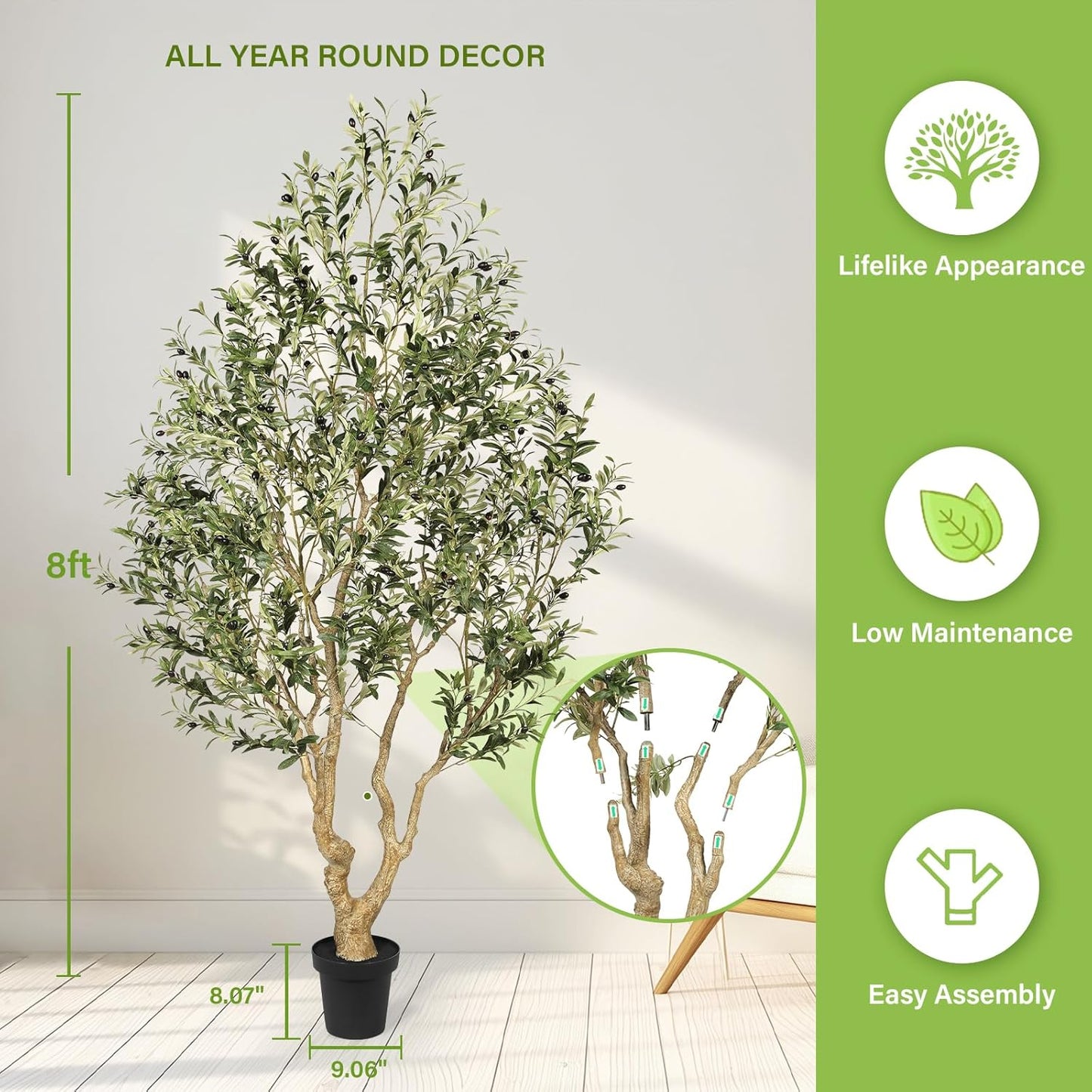 FEELEAD Olive Trees Artificial Indoor 7ft – Faux Olive Tree 7 Feet with Natural Looking Trunk, Realistic Leaves and Lifelike Fruits, Fake Olive Tree for Home Office Living Room Decor
