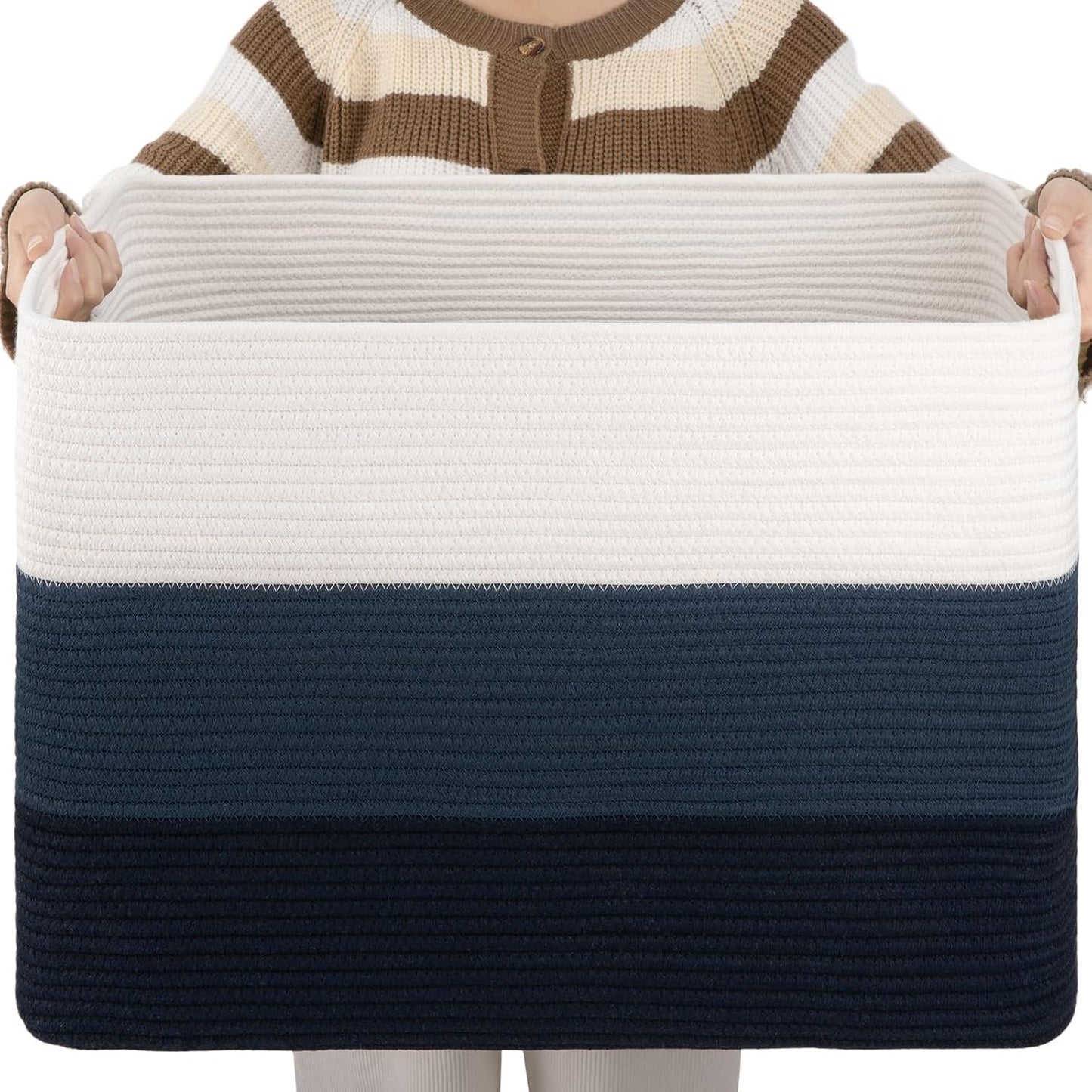 OIAHOMY Large Blanket Basket, 22”x17”x12” Rectangle Woven Baskets, Nursery Blanket Storage Living Room, Toy Storage With Handle, Large Baskets for Organizing-Gradient Yellow