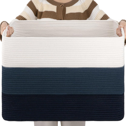 OIAHOMY Large Blanket Basket, 22”x17”x12” Rectangle Woven Baskets, Nursery Blanket Storage Living Room, Toy Storage With Handle, Large Baskets for Organizing-Gradient Yellow