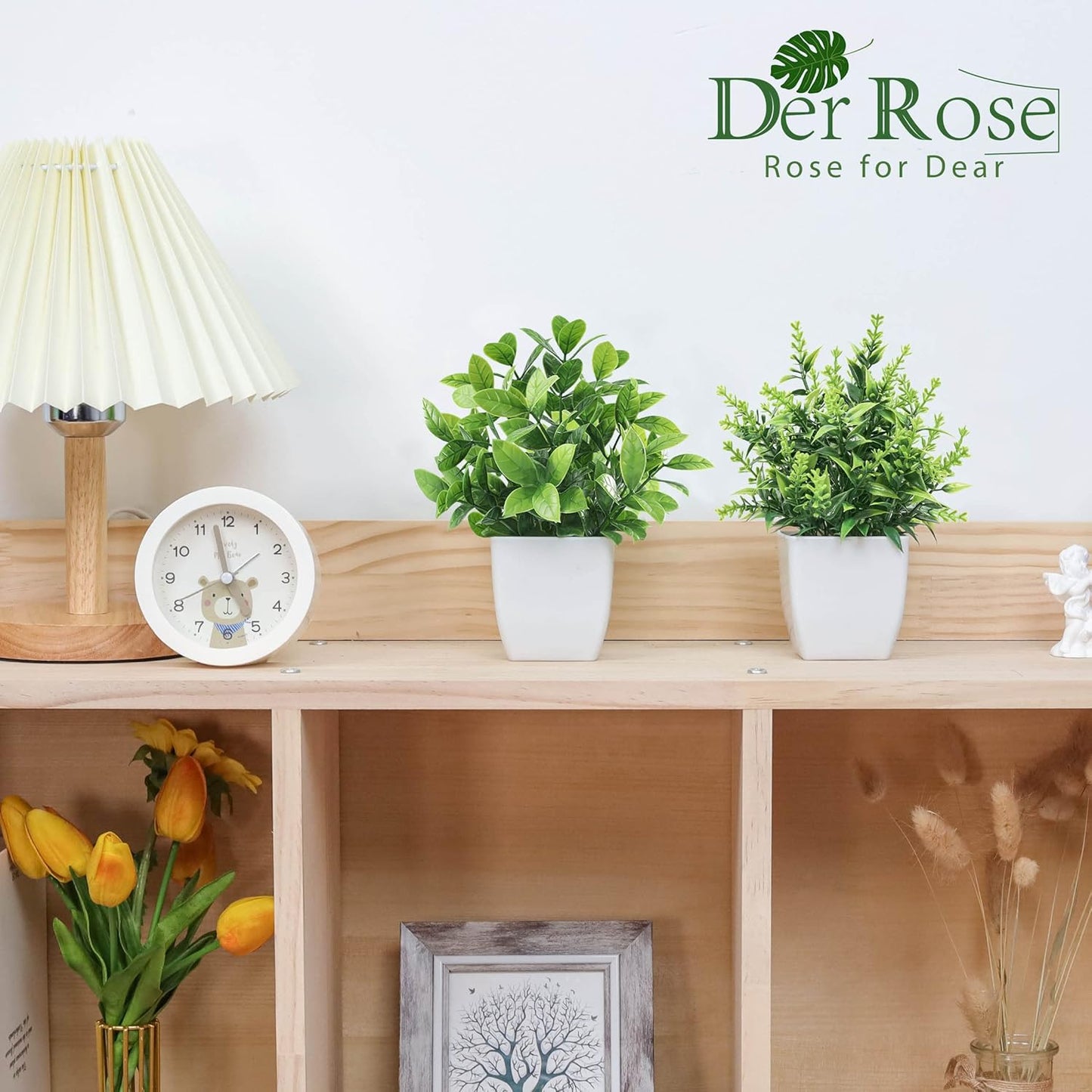 Der Rose 2 Pack Fake Plants Small Faux Artificial Small Potted Plants Indoor for Room Home Office Farmhouse Bathroom Decor