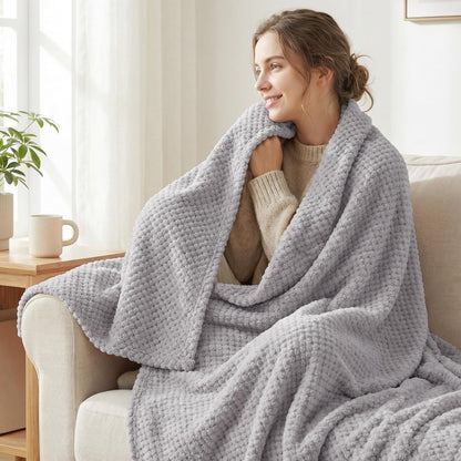 Exclusivo Mezcla Fleece Throw Blanket Extra Large, Super Soft and Warm Blankets for Couch, Sofa and Bed Waffle Textured, Cozy, Fuzzy and Lightweight (Slate Blue, 50x70 Inches)