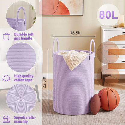 Artfeel Laundry Basket,Woven Cotton Rope Laundry Hamper,60L for Decor Storage of Dirty Clothes,Toys and Blankets in Bathroom,Baby Room and Living Room