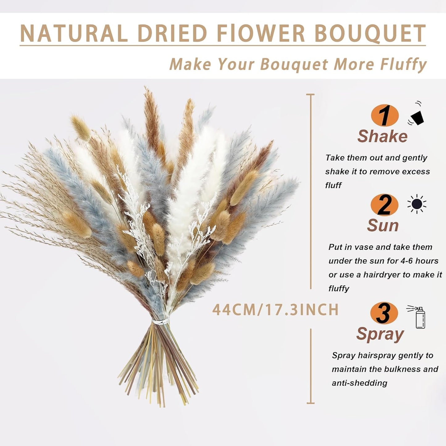 Natural Dried Flower Bouquet - 17" Boho Style Mixed Pampas Grass Ideal for Home Decor, Wedding Decor, Bridal Bouquets, Floral Arrangement, Event Centerpieces, Table Decor