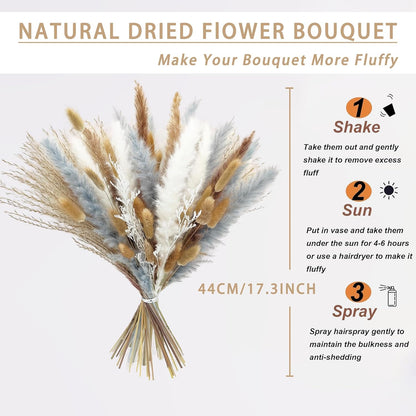 Natural Dried Flower Bouquet - 17" Boho Style Mixed Pampas Grass Ideal for Home Decor, Wedding Decor, Bridal Bouquets, Floral Arrangement, Event Centerpieces, Table Decor