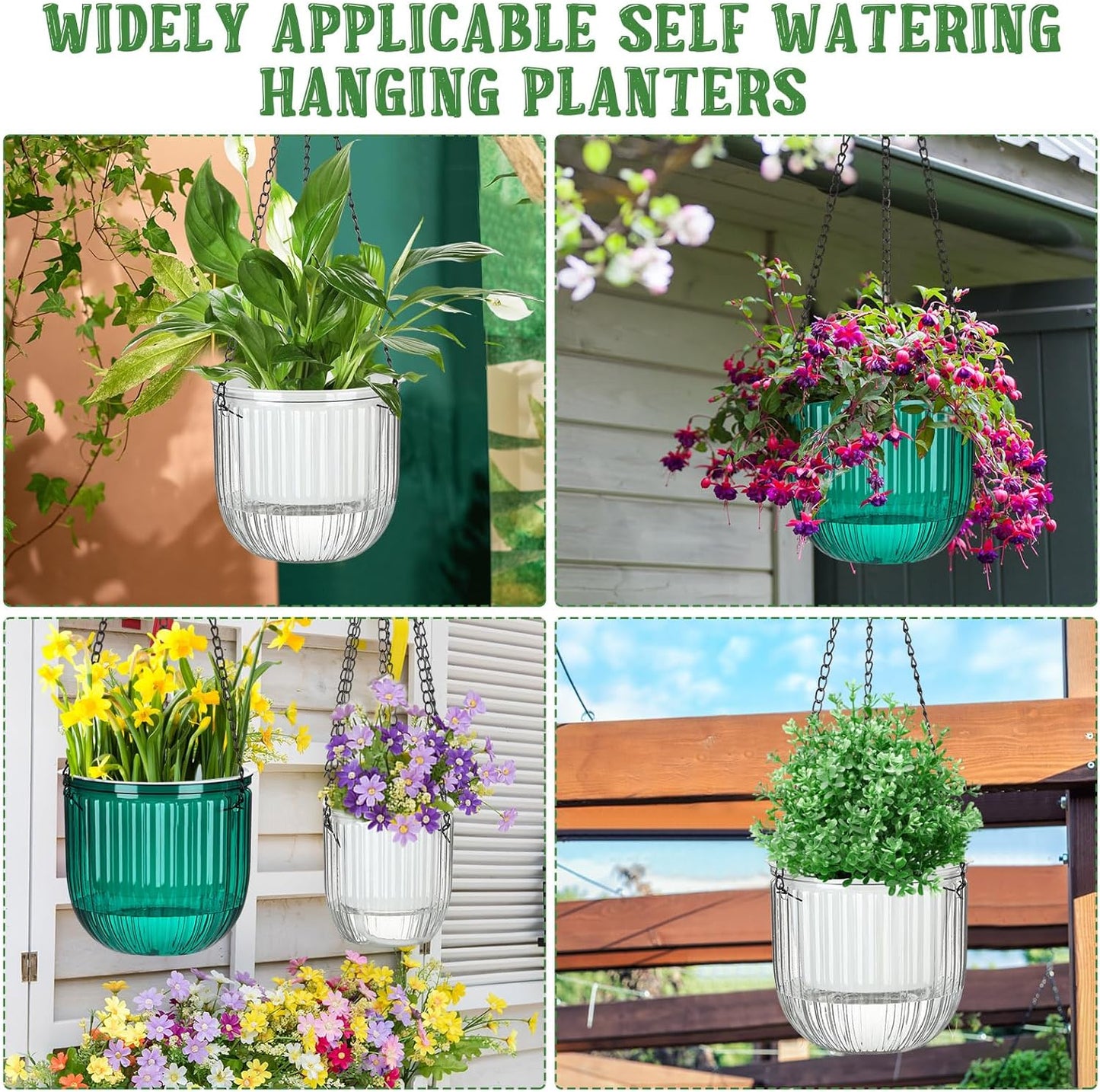 Maxcheck 4 Pcs Self Watering Hanging Planters Indoor Gift 6.5'' 4.5'' Hanging Flower Pots Baskets Outdoor Self Watering Plant with 3hooks Drainage Holes for Home