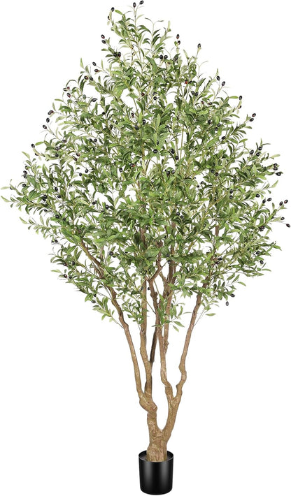LYERSE Faux Olive Tree 7ft - Artificial Olive Tree Indoor with Large Branches and Realistic Fruits - Fake Olive Tree with Sturdy Base for Modern Home Office House Decor