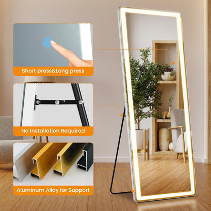Mirror Full Length, Upgraded 16"x59" Body Wall Mirrors with Shatter-Proof Glass, Floor Standing, Hanging or Leaning, Tall Mirror with Stand Aluminum Alloy Frame for Bedroom Cloakroom
