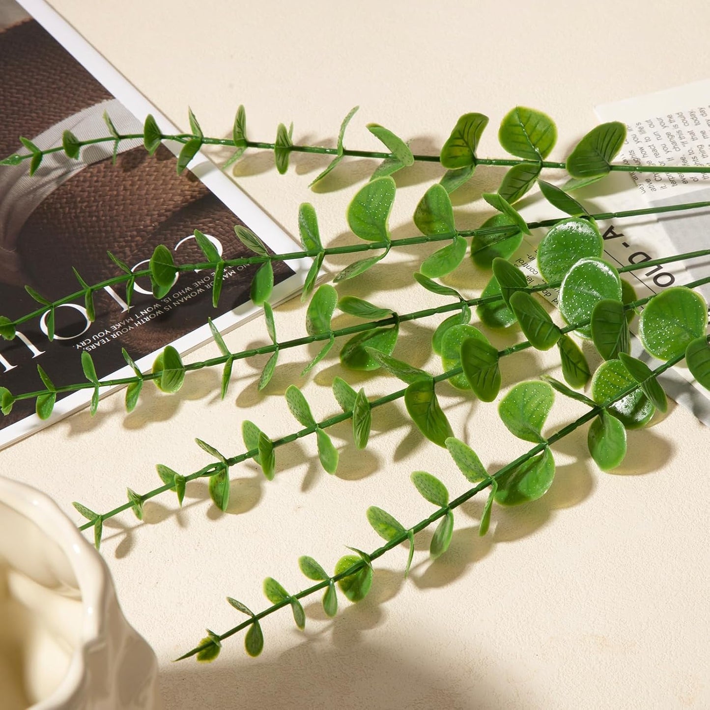 18pcs Eucalyptus Stems Greenery Stems Fake Leaves Artificial Flowers Bouquet Faux Branches Centerpiece Flores Plants for Home Party Decor Wedding Decoration