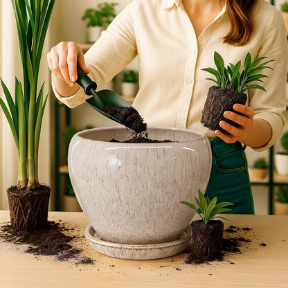 Deep Dream 6 Inch Plant Pots- Ceramic Planter Pot with Drainage Hole and Saucer, Round Flower Pot for Indoor Outdoor Succulent, Snake Plants and Cactus, Blue