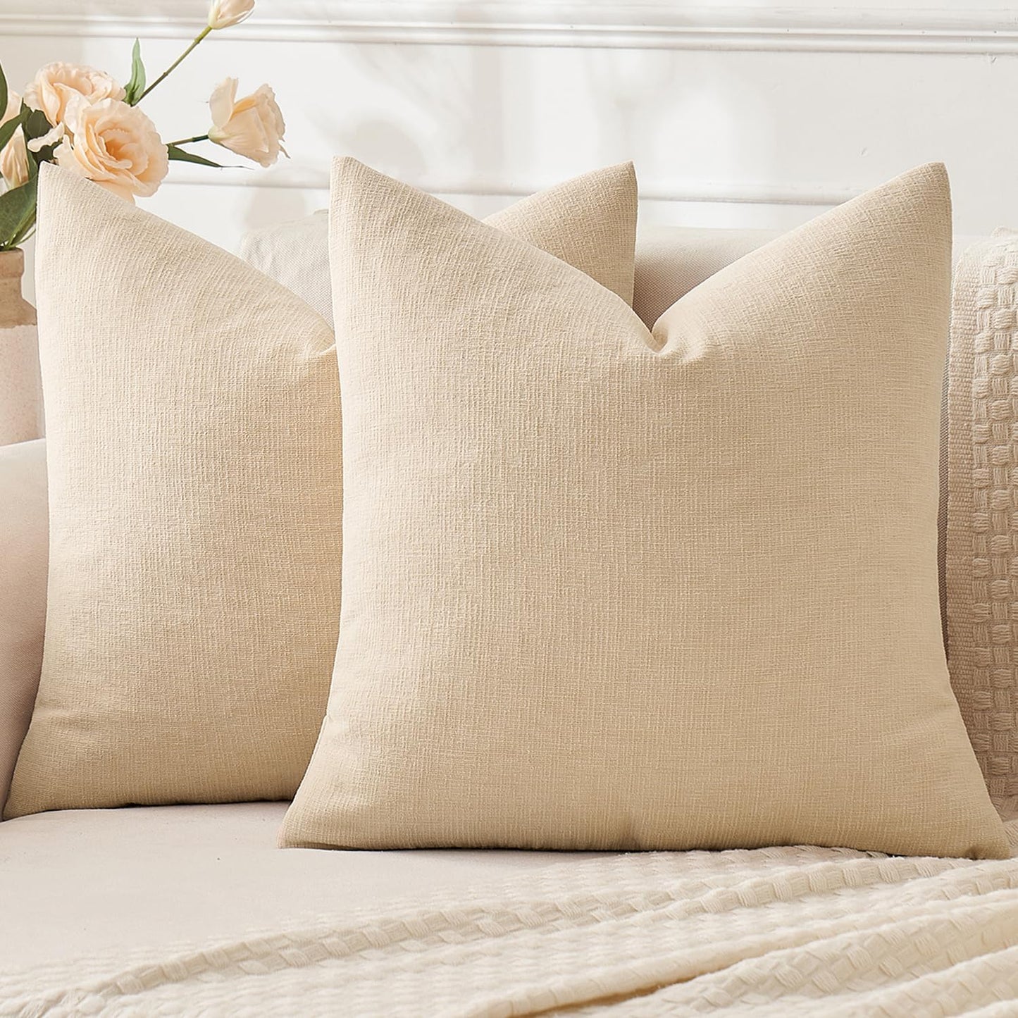 MIULEE Olive Green Couch Pillow Covers 18x18 Inch, Set of 2 Soft Chenille Decorative Square Throw Pillow Covers Farmhouse for Sofa Living Room Bed