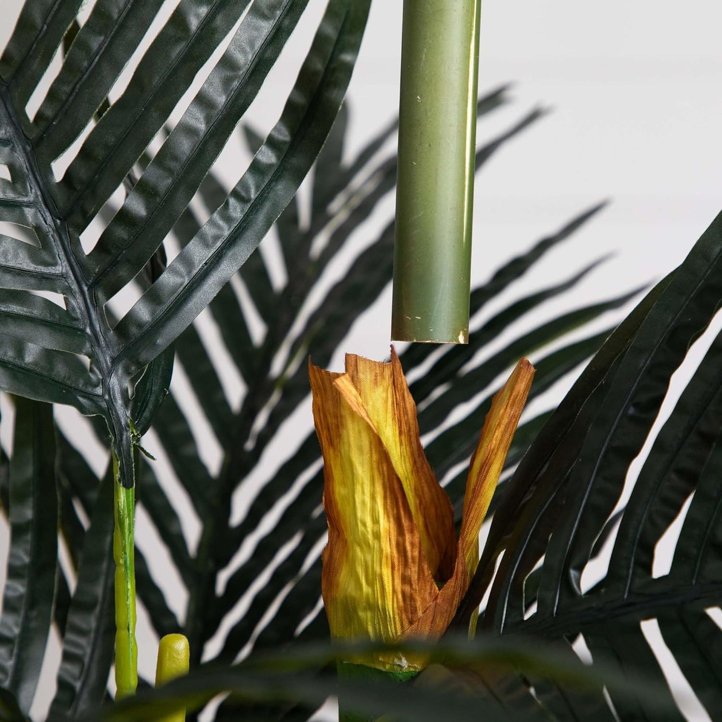 Nearly Natural 6.5ft Artificial Golden Cane Palm Tree, Lifelike Silk Indoor Palm With Three Textured Trunks Flexible Fronds Nursery Planter, Low Maintenance