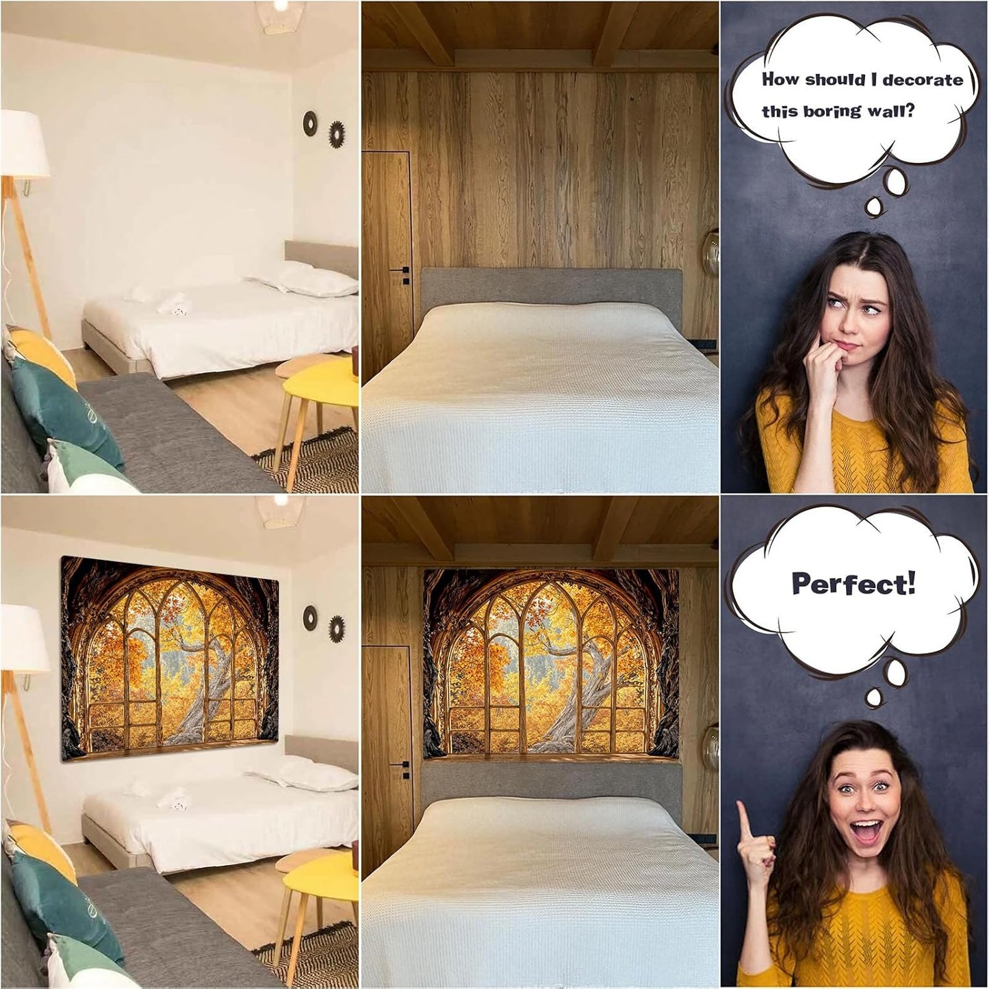 Lifeella Fantasy Castle Window Tapestry, Magic Woodland Scene Large Wall Backdrop, Fairytale Moon Mural for Bedroom Dorm Living Room Decor, 60x80 inches