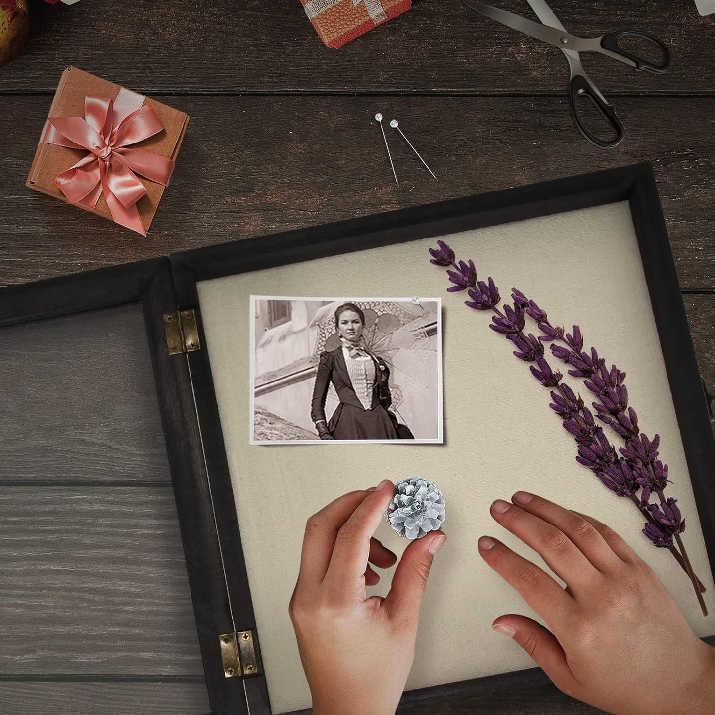 TJ.MOREE Shadow Box Frame 8 x 10 Shadowbox Display Case Picture Frame with Linen Back Memorabilia Bouquet Medals Military Photos Memory Box