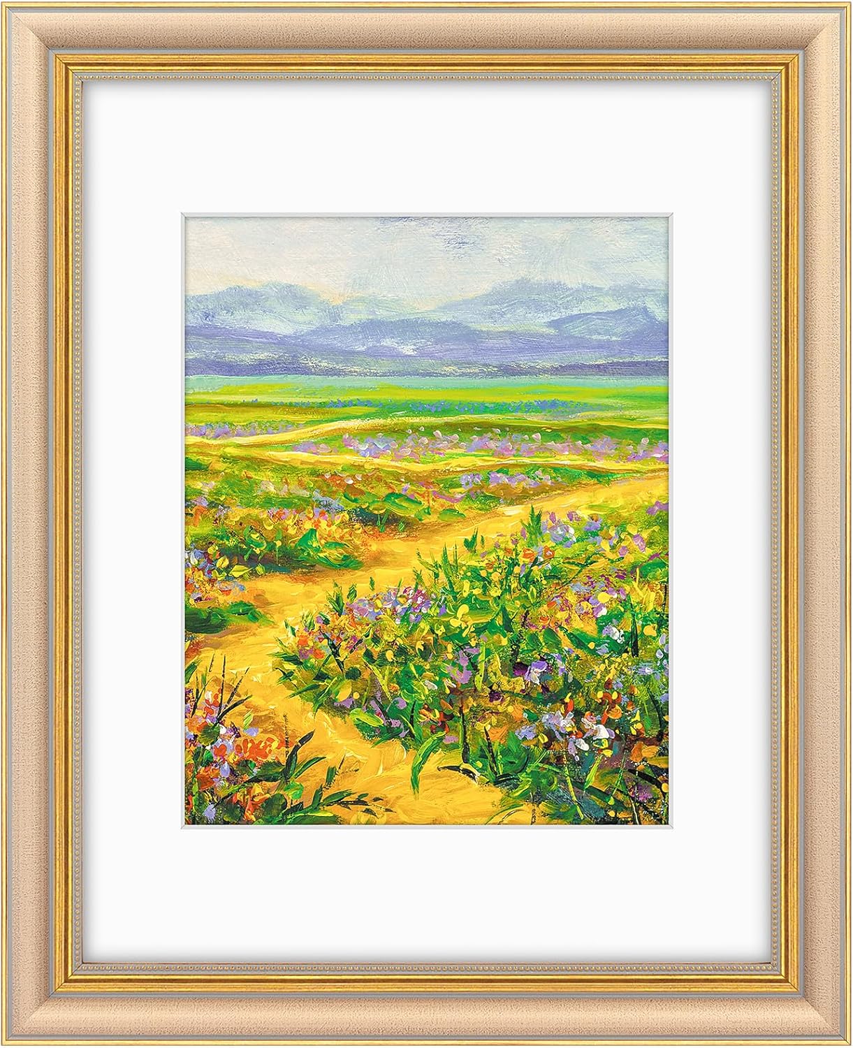 Golden State Art,11x14 Ornate Picture Frame for 8x10 Photo with Mat or 11 x 14 Prints without Mat,Real Glass Wall Display(Color:Green Gold)
