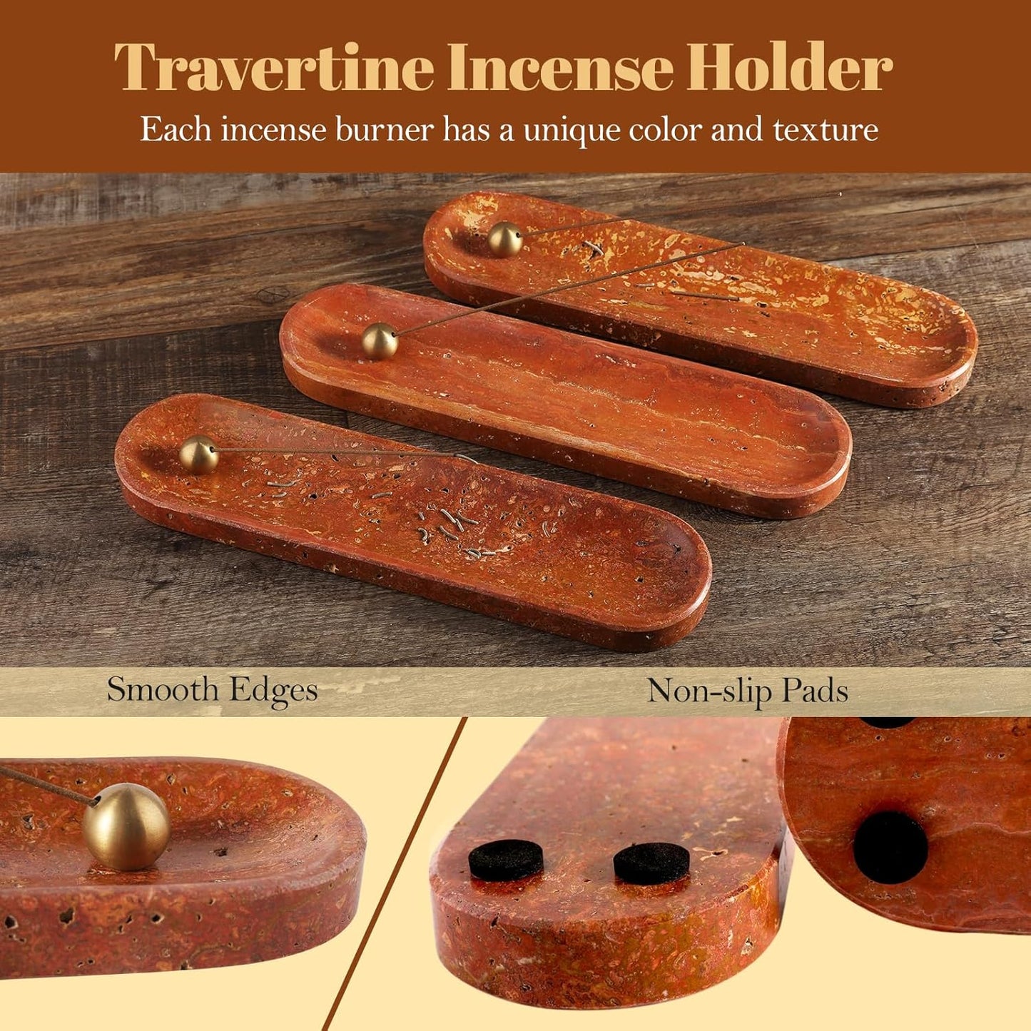 Koville Natural Marble Incense Holder, Incense Holder for Sticks with 9 Holes, Handmade Incense Burner Ash Catcher for Meditation Yoga SPA, Balsam Fir/Palo Santo/Sage/Cone (Green)