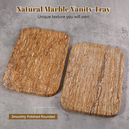 Marble Vanity Tray for Dresser Organizer, Travertine Bathroom Tray Countertop, Beige Decorative Serving Trays, Kitchen Sink Storage, Jewelry & Perfume Holder(Travertino Romano)