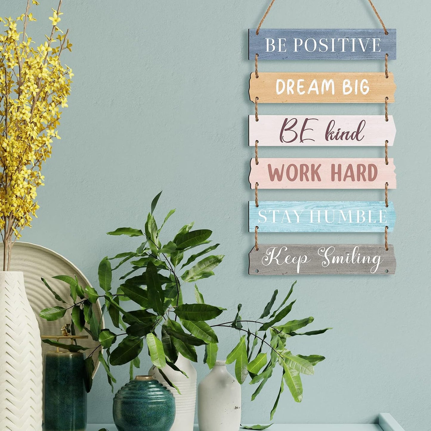 6 Pieces Rustic Wall Hanging Plaque Sign Inspirational Wall Art Farmhouse Wooden Door Signs Positive Plaque with Quotes Motivational Quote Decor for Office Bedroom Living Room(Retro Style)
