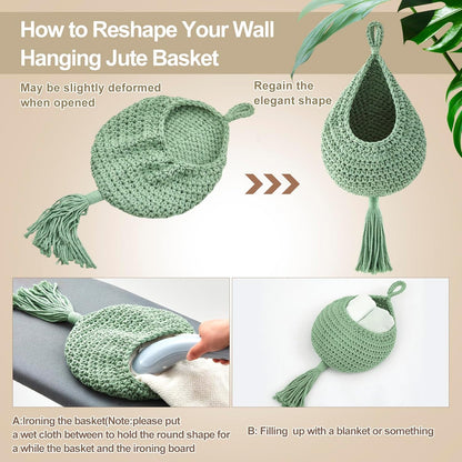 Honeydak Boho Decor Hanging Wall Baskets for Kitchen 3 Pack Teardrop Baskets with Hooks Storage Fruit Onion Vegetable Potato for Home 3 Sizes(Linen,Teardrop,Jute)