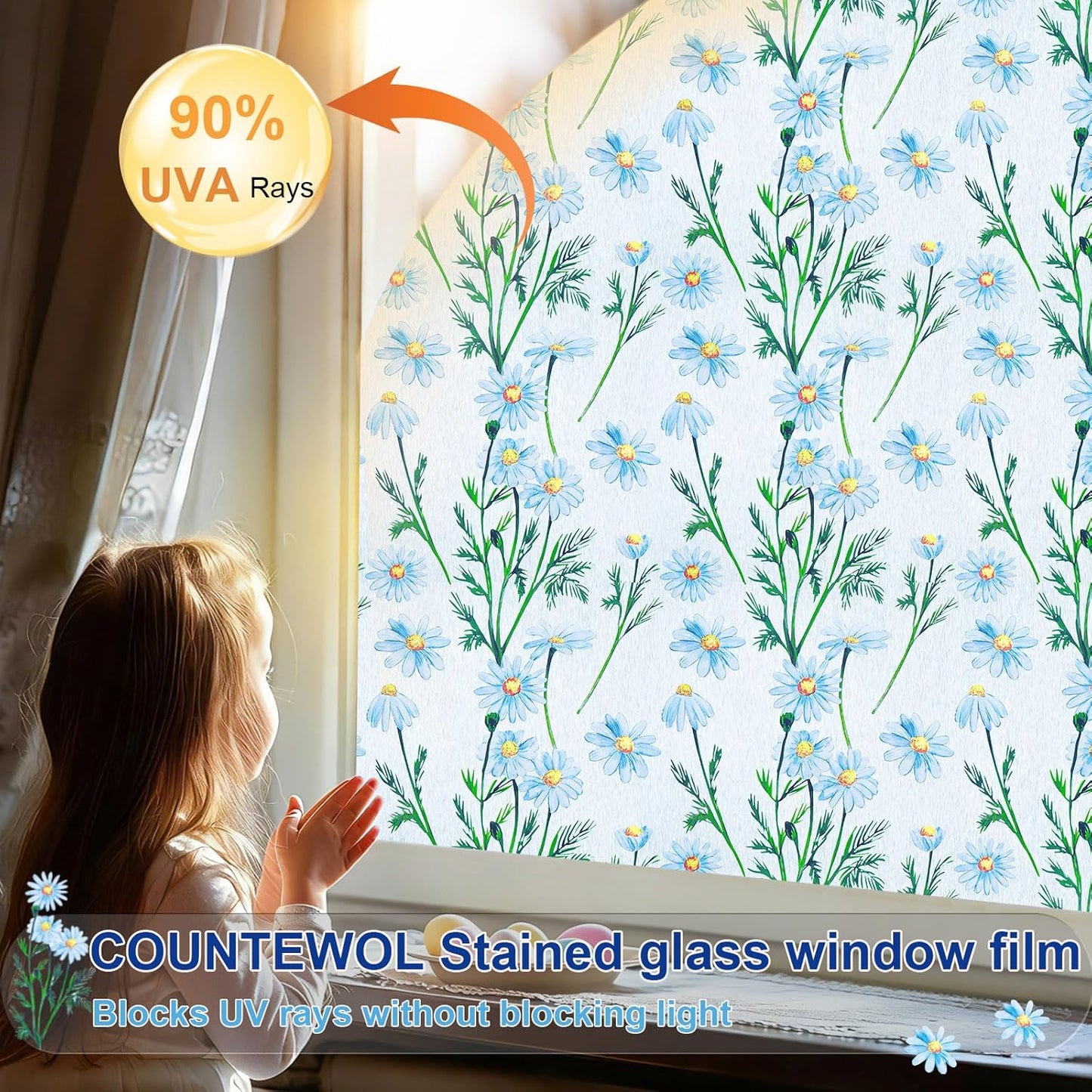 Countewol Window Privacy Film Stain Glass Window Film Rainbow Window Film Window clings Non-Adhesive Reusable Decorative for Room (Leaf Rainbow, 17.5 x 78.7 in)