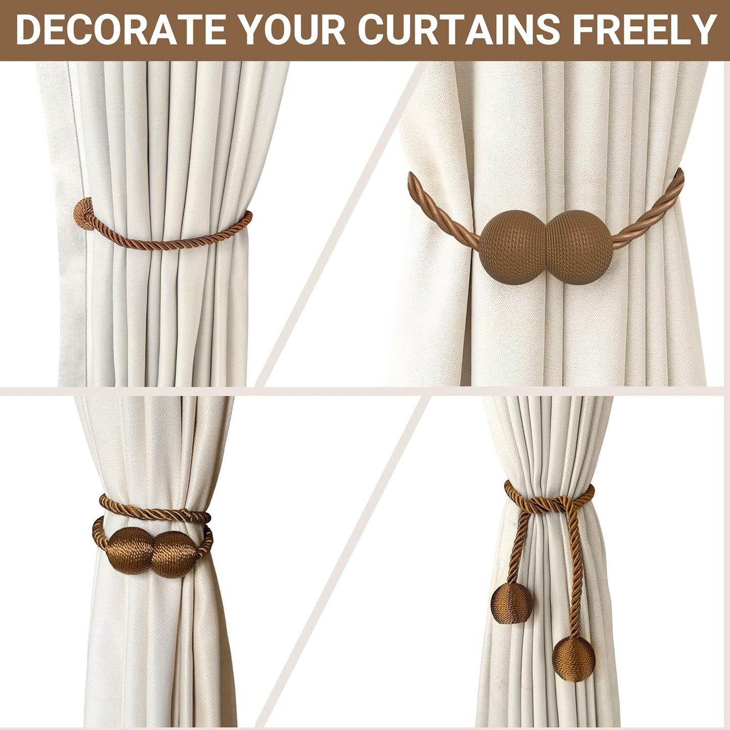 Hion Magnetic Curtain Tiebacks Black 2pcs, Curtain Tiebacks Buckles Holdbacks Holders Hooks Clip for Home Outdoor Bedroom Office Decorative Curtain