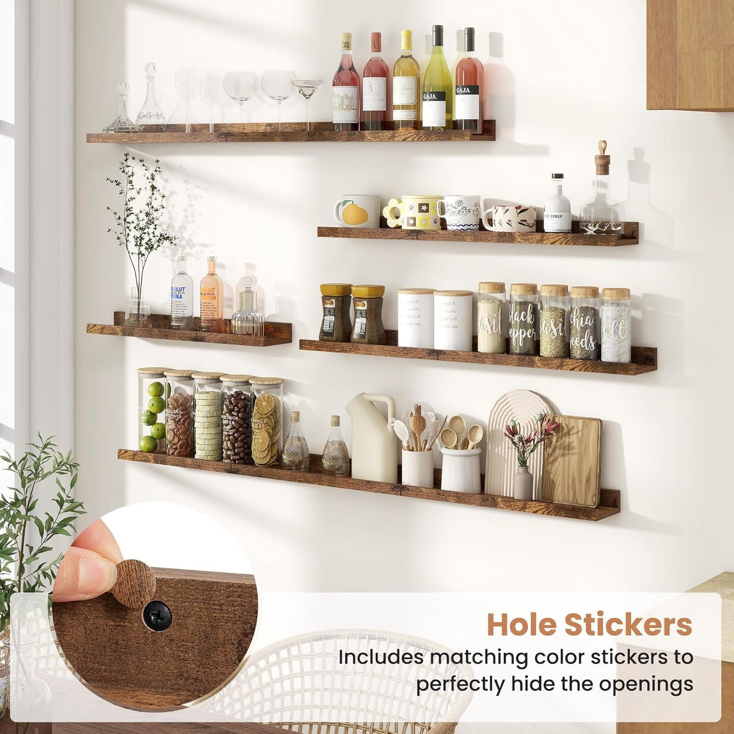 Fun Memories Picture Ledge Shelves Set of 2, 32 Inch Rustic Wall Mounted Floating Shelves with Lip for Home Storage and Décor in Bathroom, Kitchen, Nursery, Bedroom, Living Room, Walnut