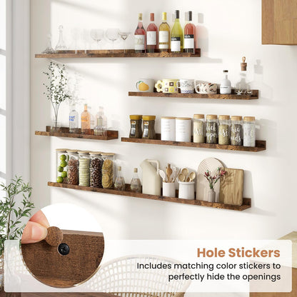 Fun Memories Picture Ledge Shelves Set of 2, 32 Inch Rustic Wall Mounted Floating Shelves with Lip for Home Storage and Décor in Bathroom, Kitchen, Nursery, Bedroom, Living Room, Walnut