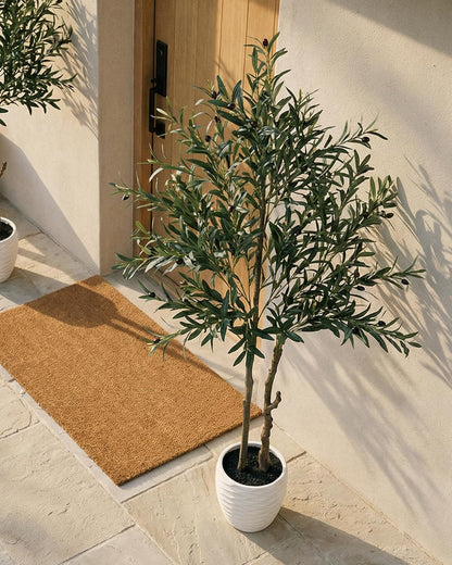 KOL 5.2ft Artificial Olive Tree Indoor, Tall Faux Olive Trees, Fake Olive Tree Floor Plant for Home Office Living Room Decor with Matte Black Pot