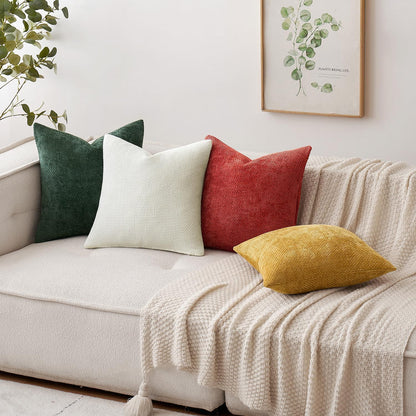 MIULEE Pack of 2 Couch Throw Pillow Covers 18x18 Inch Neutral Beige Modern Boho Accent Decorative Pillow Covers Soft Chenille Farmhouse Cushion Covers for Home Decor Bed Sofa Living Room