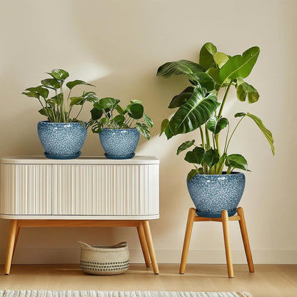 6 Inch Plant Pot - Ceramic Pots for Plants with Drainage Hole and Saucer, Round Succulent Planter Indoor Outdoor, Modern Flower Pot for Snake Plants, Home Decor, Gifts for Plant Lover, Blue