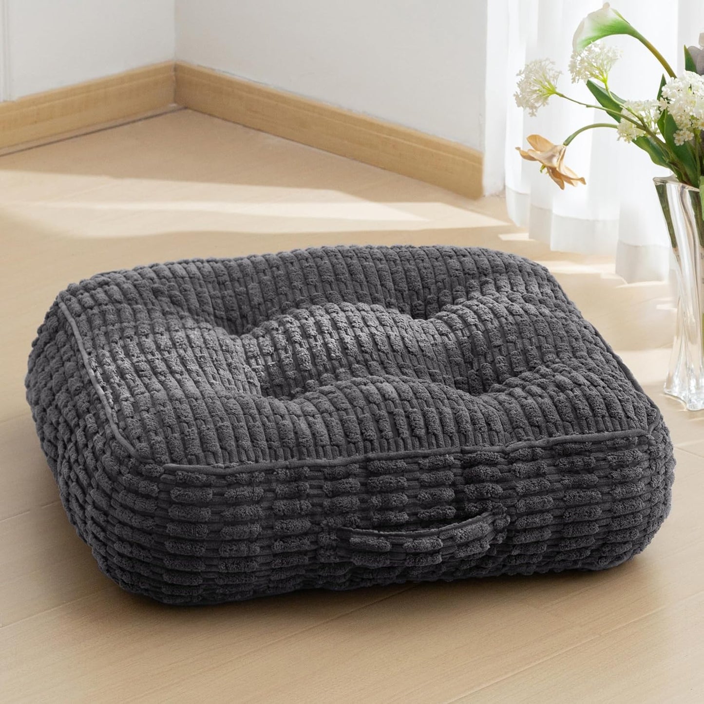 HIGOGOGO Floor Pillow Cushion for Adults, Meditation Cushion Pillow, Blended Corduroy Cover, Large Square Floor Sitting for Tatami Living Room or Yoga, 22x22 Inch, Beige