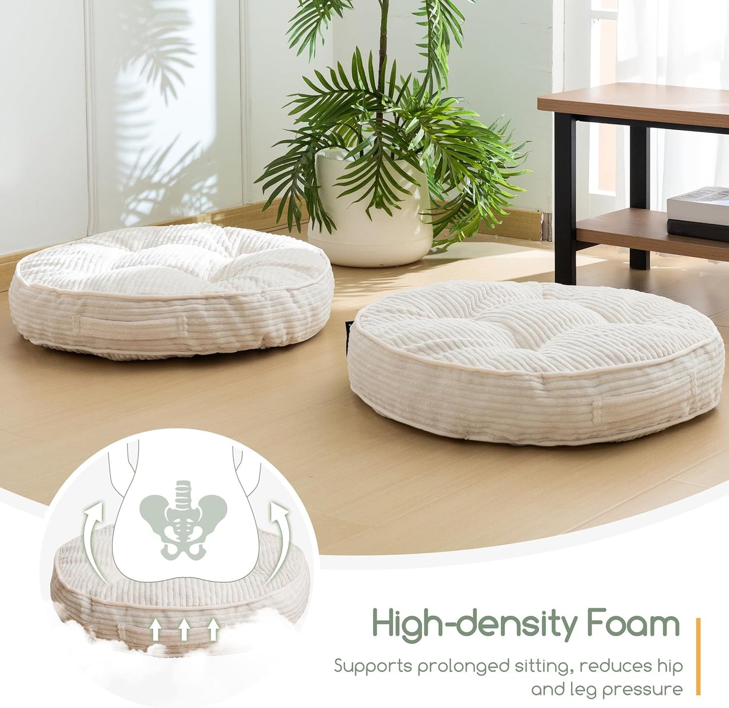 HIGOGOGO 6" Extra Thick Floor Pillow Cushion for Adults, Meditation Cushion Pillow, Large Square Floor Sitting, Tufted Corduroy Cover, for Tatami Living Room or Yoga, 22x22 Inch, 2Pack, Dark Grey