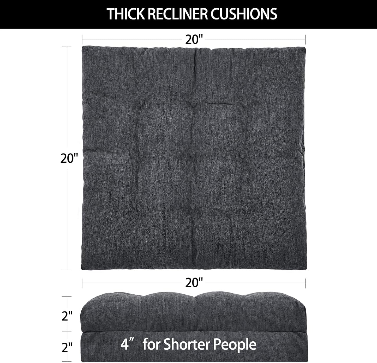 Recliner Cushions for Elderly, 20x20x5 Inch Thick Chair Cushion Patent Design Soft Tufted Dual Layer Booster Seat Cushions for Seniors Recliner Risers Taupe 1P