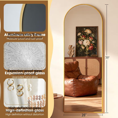 Simple Deluxe Arched Full Length Mirror, 71"x26"Large Floor Mirrors, for Wall Door Bedroom Bathroom Living Room (Gold)