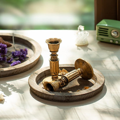 Hanobe Candle Plate Holder Tray: Round Wood Decorative Candle Plate - Rustic Farmhouse CoffeeTable Decor - Tealight Pillar Trays for Home Decor (Distressed)