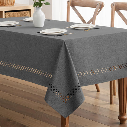 MIULEE Beige Rectangle Linen Polyester Tablecloth with Decorative Cutouts Spring Waterproof Stain Resistant & Shrink-Proof Table Cloth 52x70 inch Farmhouse Style for Dining Wedding and Outdoor