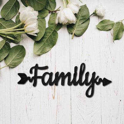 CREATCABIN Wood Cutout Family Arrow Sign Laser Cut Wooden Wall Decor Sculpture Hanging Decor Wall Art Decoration for Home Gallery Office Front Door Black 11.9" x 4.3"