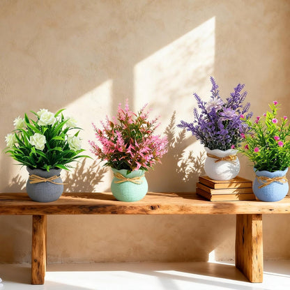 Yoratee 6pcs Artificial Pot Flowers Small Fake Plants Mini Potted Plants for Home Office Tabletop Decoration