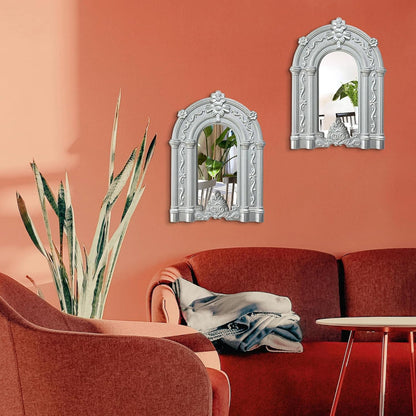 ZEXUIRU 4 Set. Rustic Wall Mirrors for Bedroom Bathroom Living Room Entryway Wood Farmhouse Square Easy to Hang Framed Decorative Accent Hanging Wall-Mounted Mirror Set for Living Room - Black