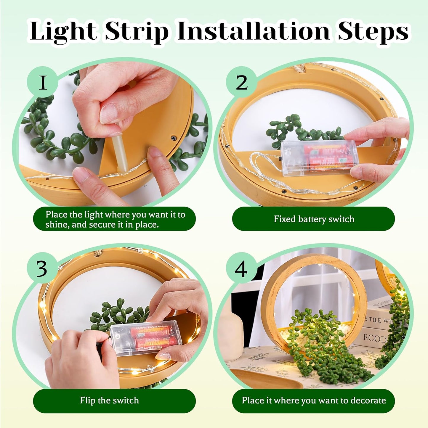 Der Rose 2 Pack Lighted Hanging Plants, Artificial String of Pearls Succulents with Warm LED Lights, Aesthetic Fake Plants for Black Bathroom Bedroom Living Room Wall Decor, Party & Gift for Women