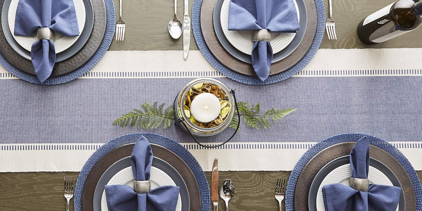 DII Dobby Stripe Woven Table Runner, 13x72-inch, French Blue