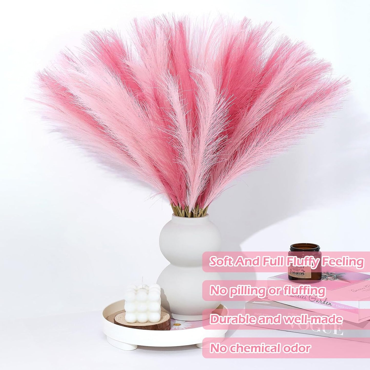 Pampas Grass Decor 30 Pcs 21.7 Inch Faux Brown Pampas Grass Bulk Artificial Dried Flowers Small Vase Filler Pompas Grass.