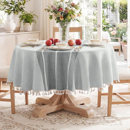 Softalker Outdoor Tablecloth Rectangle, Waterproof Linen Cotton Farmhouse Table Cloths with Tassel, Heavy Weight Wrinkle Free Boho Table Cover for Picnic Camping Dining - 55 x 70 Inch, Coffee Lines
