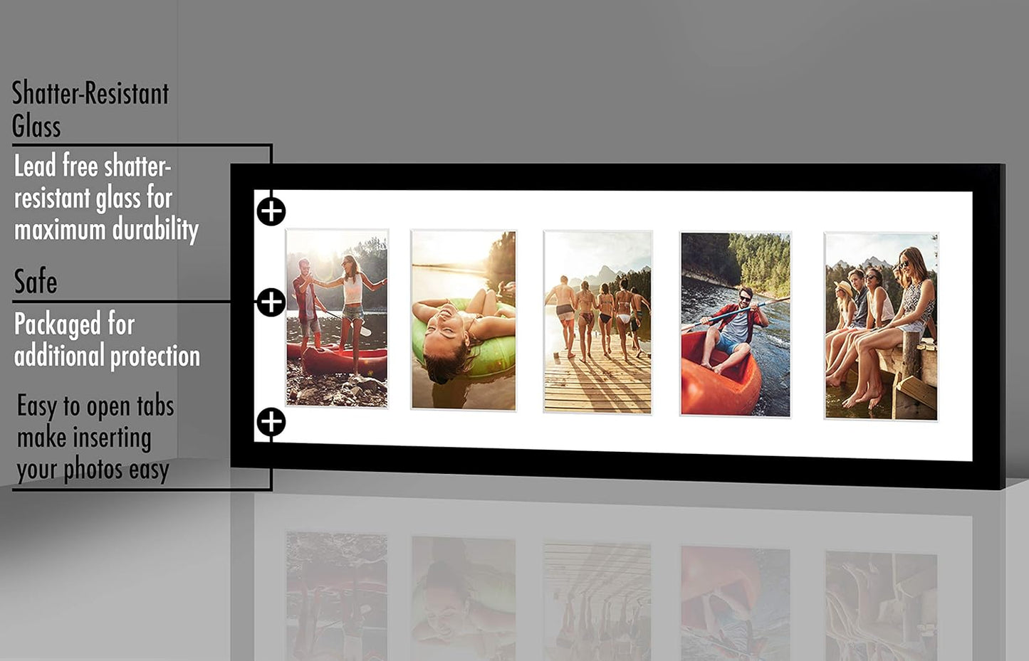 Americanflat 4x6 Collage Picture Frame with Shatter-Resistant Glass - Fits Five 4x6 Photos or Use as One 11x14 Picture Frame - Signature Collection - Collage Frames for Wall Display - Black