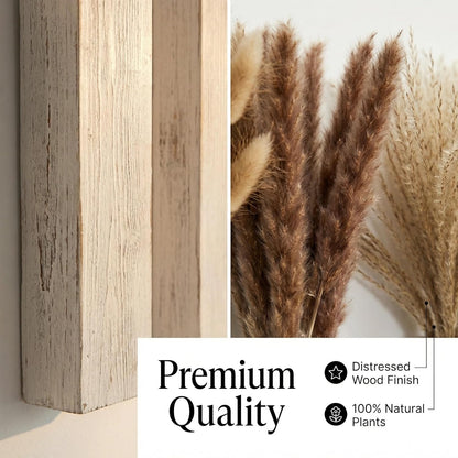 Wooden Wall Planter Set of 4 - Modern Home Decor for Living Room, Bedroom, Bathroom - Walnut Finish Planter for Dried Flowers, Faux Greenery, Indoor Plants