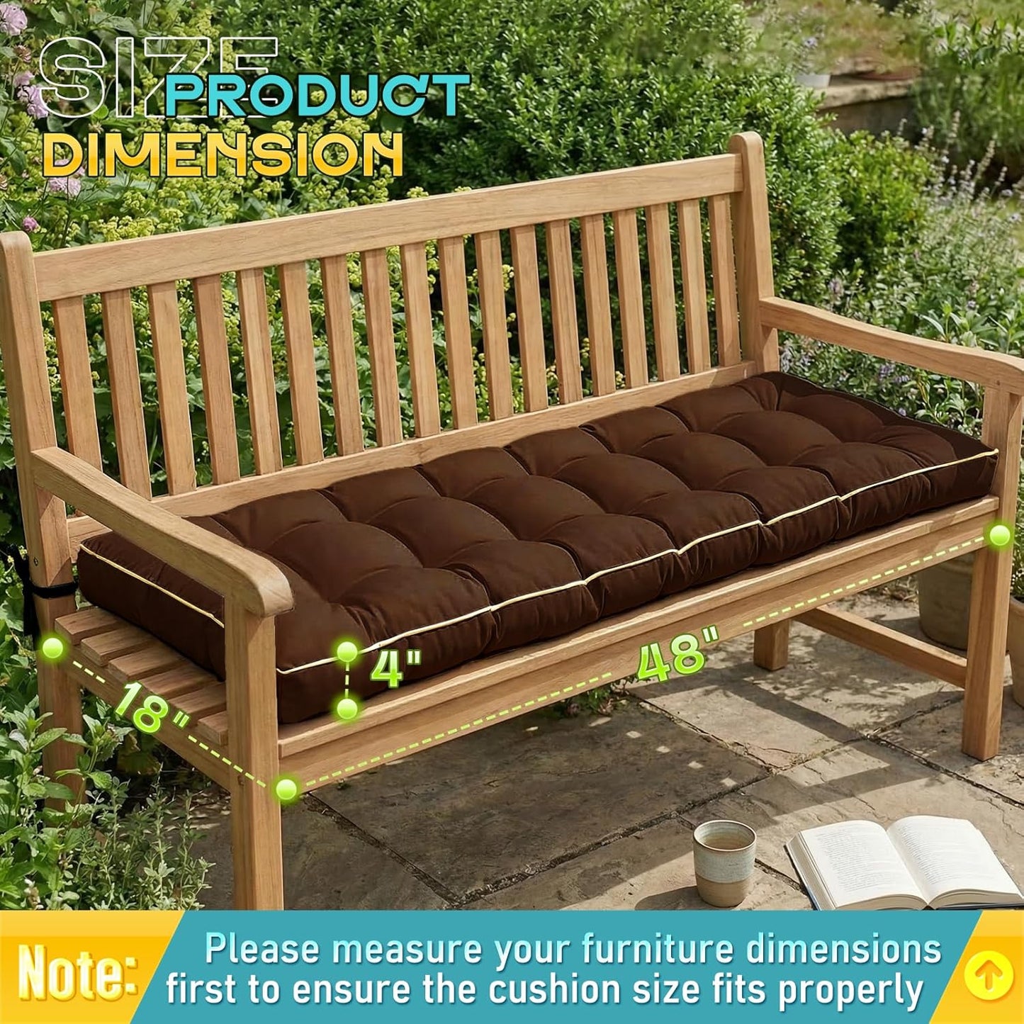 Outdoor Bench Cushion, Tufted Patio Seat Pad for Garden Bench, Porch Swing, Indoor/Outoor Furniture (Blue, 48X18X4 inch)