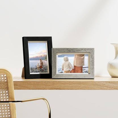 Vittanly 8x10 Picture Frames Set of 9, Shatter Resistant Plexiglass, Display 5x7 Pictures with Mat or 8x10 without Mat, Photo Frames for Wall or Tabletop, Engineered Wood, Black - Colors A