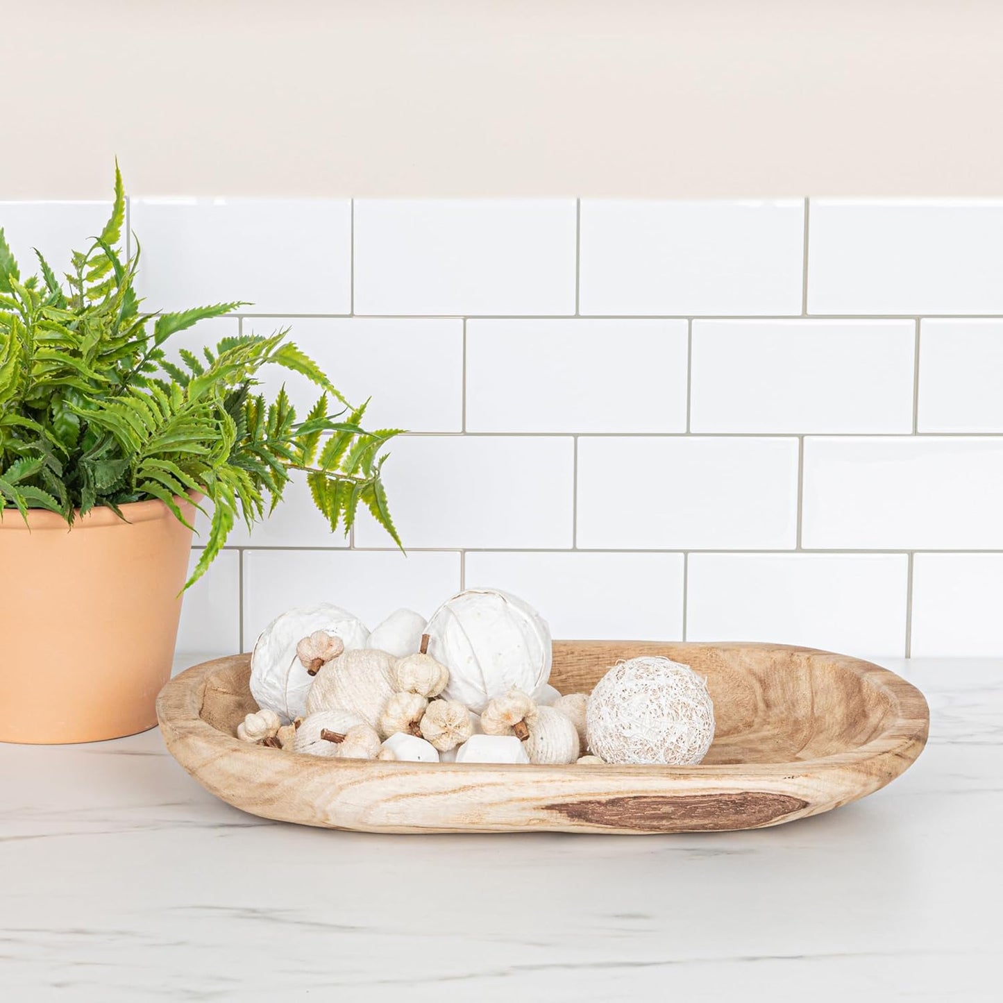 Bloomingville Hand-Carved Paulownia Wood Bowl with Whitewashed Finish