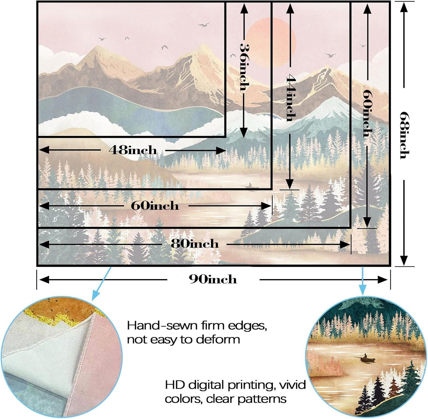 Zussun Black and White Tapestry Starry Night Mountain Tapestries for Bedroom Aesthetic Moon and Stars Tapastry's Wall Hanging Dark Nature Forest Wall Tapestry for Living Room Dorm (48'' × 36'')