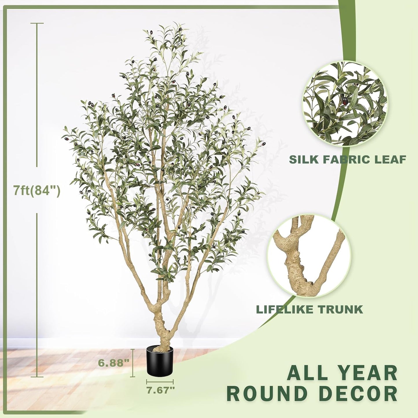 LYERSE Olive Trees Artificial Indoor - Faux Olive Tree 7ft with Olive Branches and Lifelike Fruits - Fake Olive Tree 7 Feet for Modern Home Office House Living Room Decor Indoor
