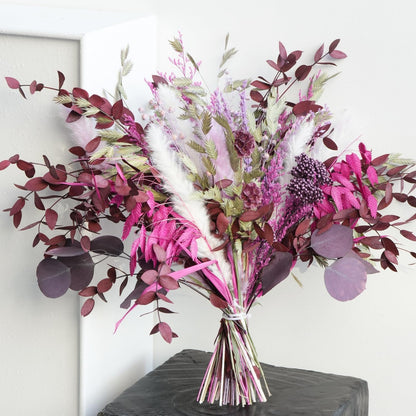 Blush Pink & Burgundy Dried Flower Bouquet, Cream Pampas Grass with Sage Green & Eucalyptus, Boho Dried Flowers for Wedding, Home Décor